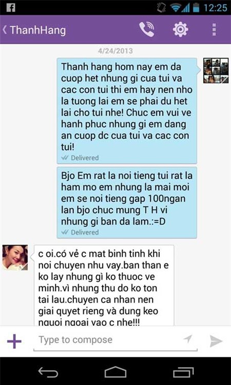 Phần chat qua lại được cho là của Thanh Hằng và người tố cô giật chồng