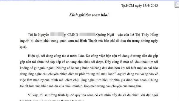 Những tình tiết sốc về vụ chém người yêu cũ qua tâm thư của cậu nạn nhân 1