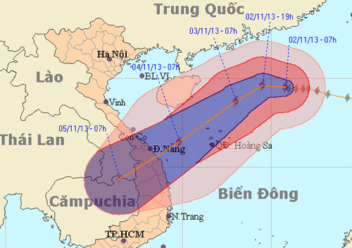 Dự báo đường đi của bão Krosa. Ảnh: nchmf.